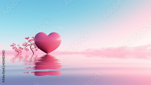 Pink heart on water reflecting nature and romance  wedding wishes for a love that mirrors  layout for wedding marriage wishes and celebration background with copy space for text