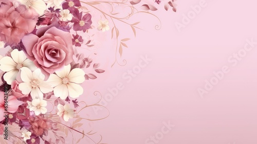 Fresh flowers bouquet on a pink background, wishes for a marriage blooming with love, layout for wedding marriage wishes and celebration background with copy space for text