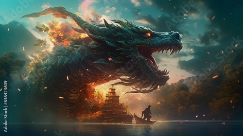 dragon Shaman floating by magic Ultra.Generative AI © sudipdesign