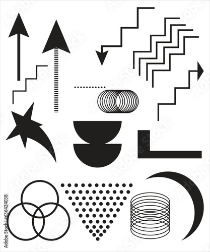 Retro futuristic elements for design. Big collection of abstract graphic geometric symbols and objects in y2k style.