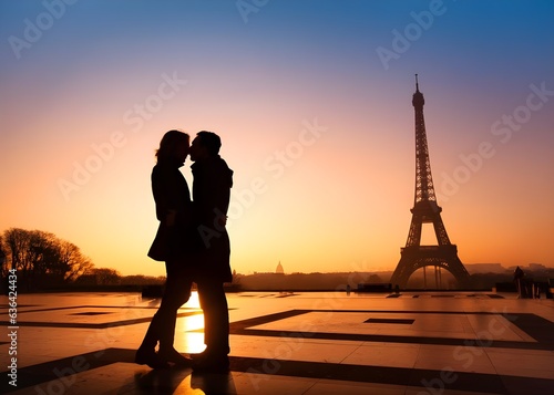 couple kissing at sunset
