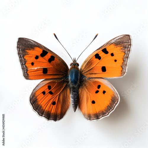 A detailed portrait of Copper butterfly placed on a white background.