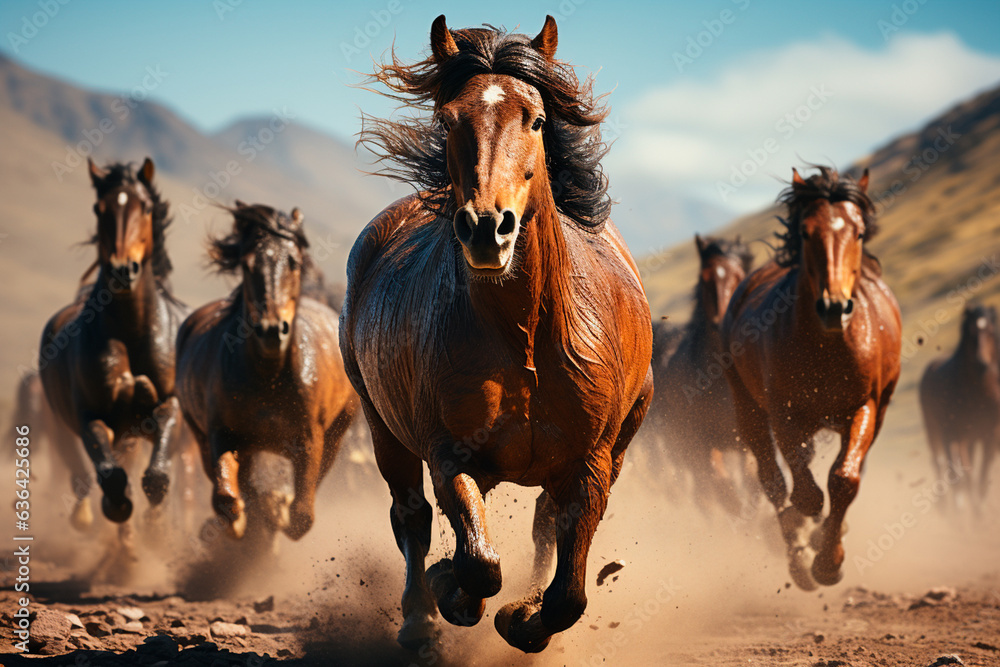 group of wild horses running in the desert. group of wild horses running in the desert.