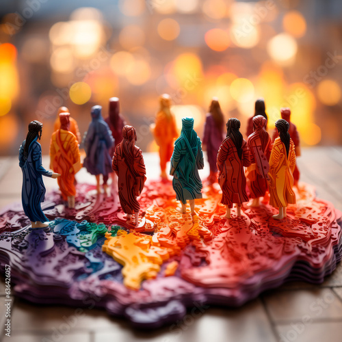 colorful wooden figures of the family of people on the background of the table