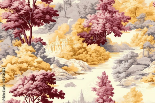 Multicolor Toile Pattern - Fabric Pattern - Classic Pattern - Clothing Pattern - Seamless Pattern - Generative AI