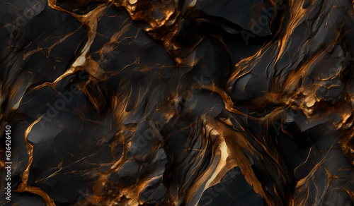Black obsidian stone and gold veins texture photo