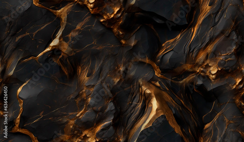 Black obsidian stone and gold veins texture
