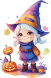 Watercolor Witch Gnome Groovy Clipart Cute Magic Halloween Fantasy Kawaii Witchy Magical Pumpkins Hand drawn Kid