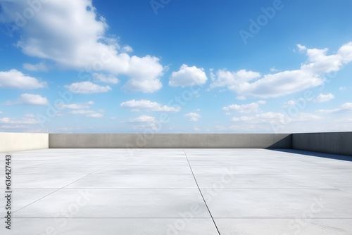 Empty concrete floor on the rooftop with the blue sky
