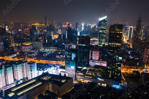 Aerial shot of the cityscape of Wuhan at nighttime, China. © Zhou Chenxiao/Wirestock Creators