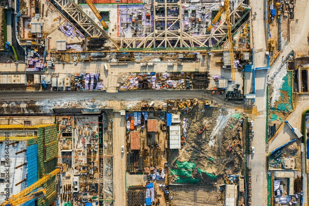Aerial shot of the construction site in northern Wuhan