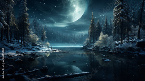 A serene image of a peaceful winter forest bathed in moonlight, evoking a sense of calm and anticipation for the year ahead 