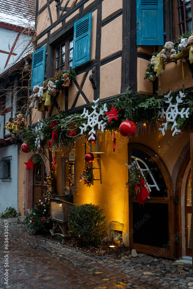 Christmas decorations in Eguisheim village⁩, Alsace, France