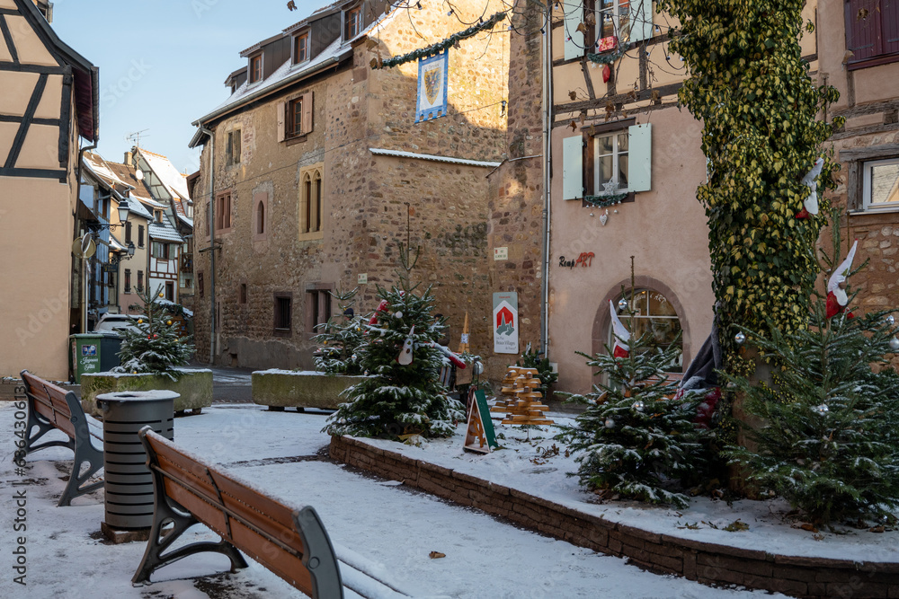 Eguisheim, a traditional village in the Alsace wine region of France in winter