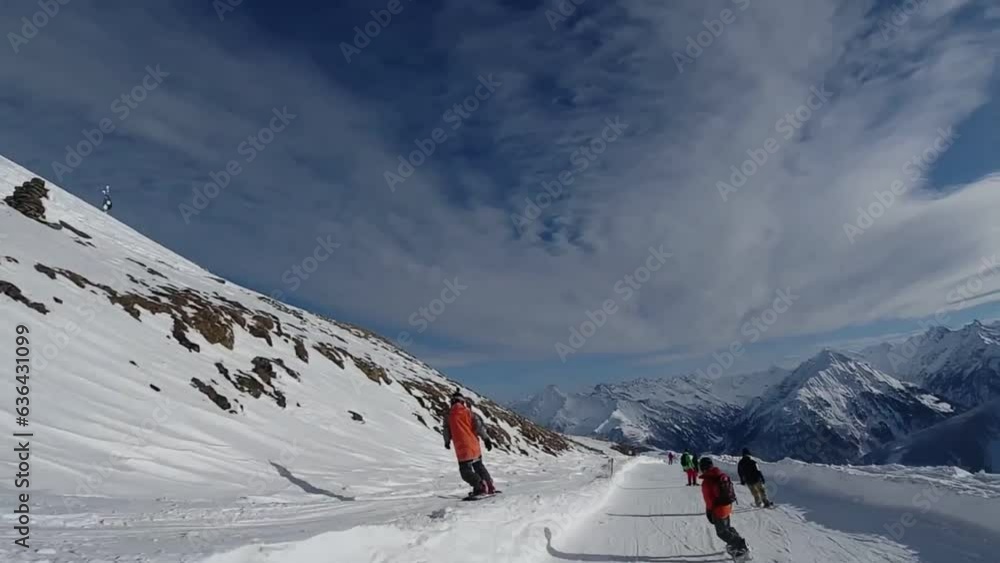POV snowboarding in austrian alps in Mayrhofen action camera POV snowboarding in austrian alps in Mayrhofen action camera