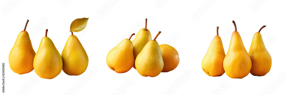 Three pears red and yellow isolated on transparent background