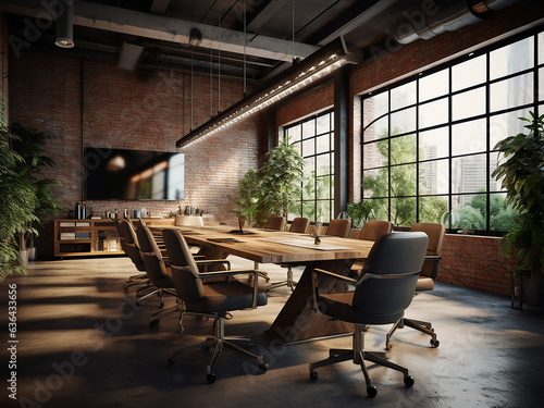 Furniture-rich loft conference room, well-lit ambiance. AI Generated. © Llama-World-studio