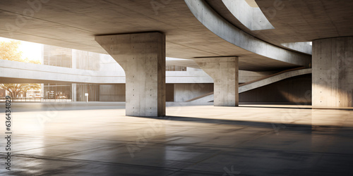 3d style of modern concrete architecture. Empty cement floor car park