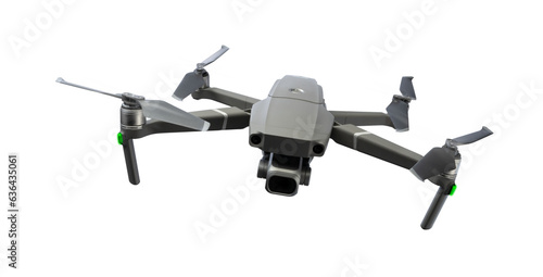Flying drone with rotating blades on a transparent background