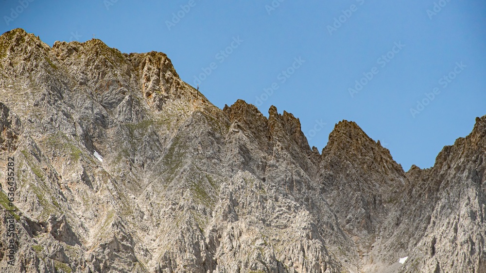 Picturesque Nordkette mountain range in Tirol, Austria is visible from the Olympic city of Innsbruck