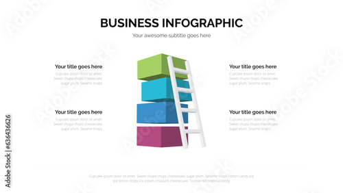 Ladder with square box business infographic with four steps. Suitable for presentation with 16x9 aspect ratio