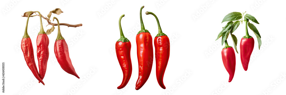 Three red chili peppers on a transparent background Three red chili peppers on a transparent background