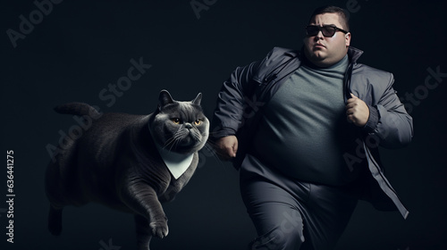 man with a fat British short hair cat illustration generative ai 