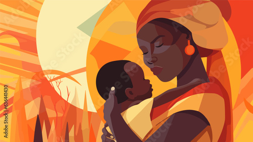 Vector depiction of an African mother's embrace.