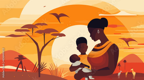 Joyful African family captured in art.