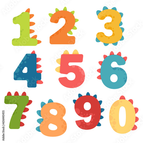 Fototapeta Naklejka Na Ścianę i Meble -  A set of numbers stylized as a dinosaur of different colors
