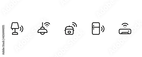 Smart home appliance icon set. Collection of smart house appliance with automation control system vector illustration. Editable Stroke. Line, Solid, Flat Line, thin style, Web Page, Mobile App, UI, UX