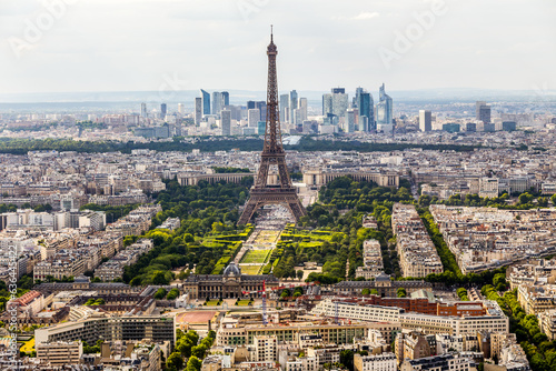 Panorama - Eiffel Tower and La Defense district in Paris