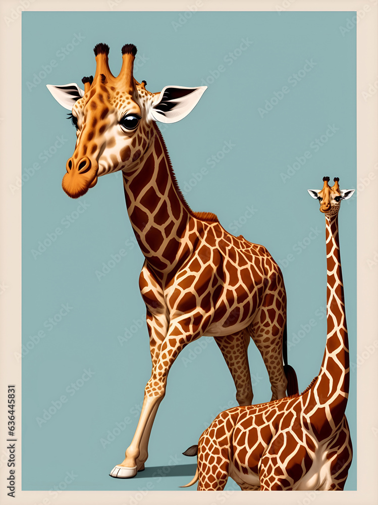 Obraz premium Childrens drawing in the outline style Giraffe. Generated by AI
