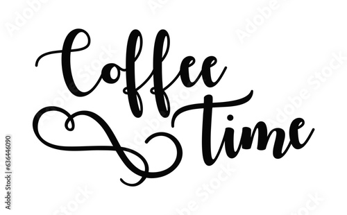 Coffee Time black fancy calligraphy text on white background