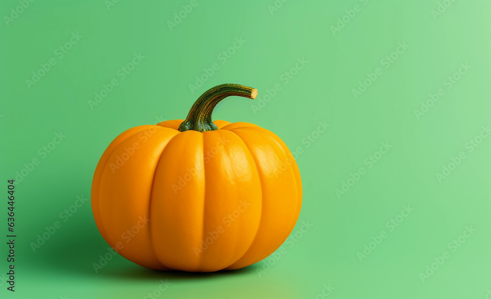 Pumpkin isolated on green background with copy space to the right Pumpkin isolated on green background with copy space to the right