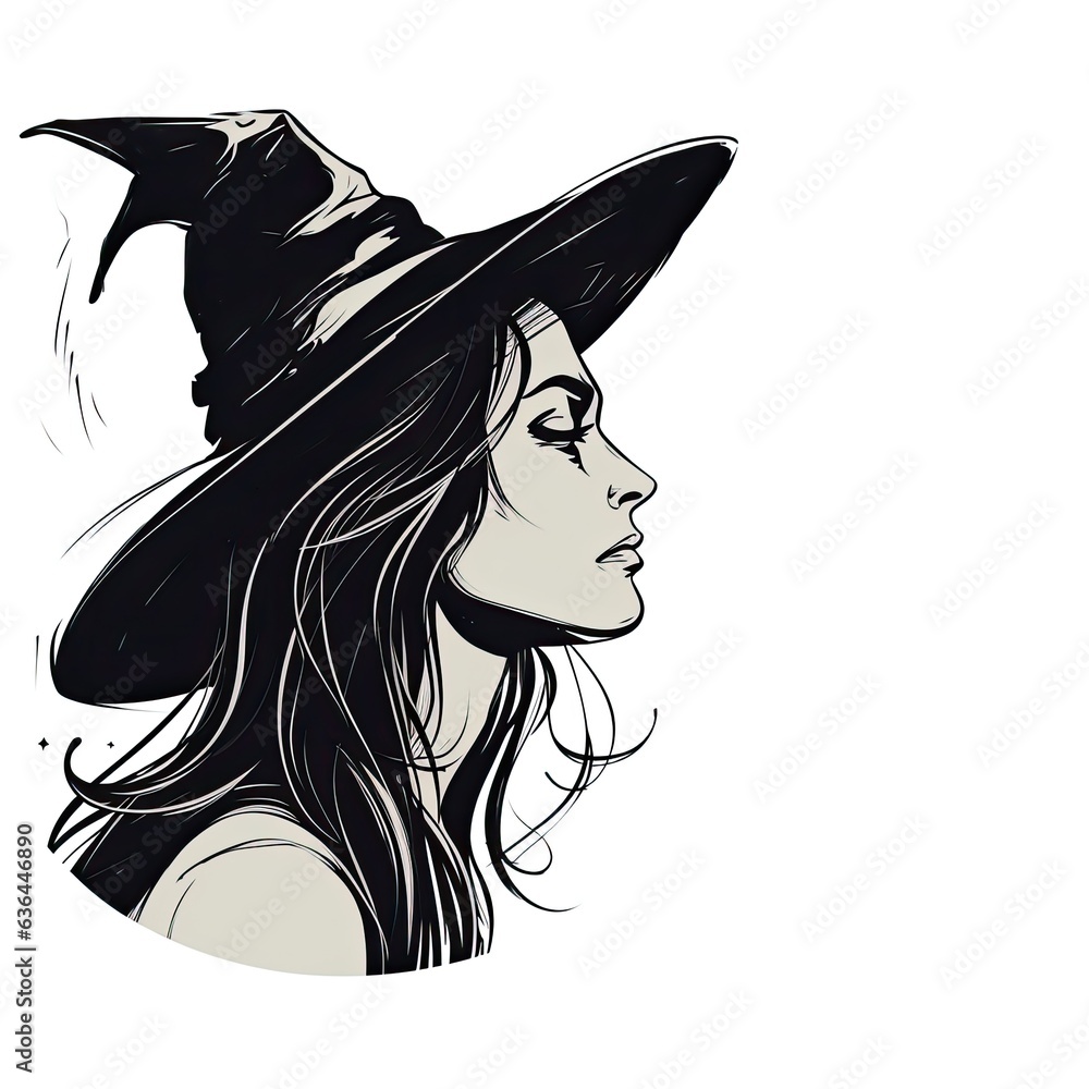 side profile of a witch with a resting face - black line art ...