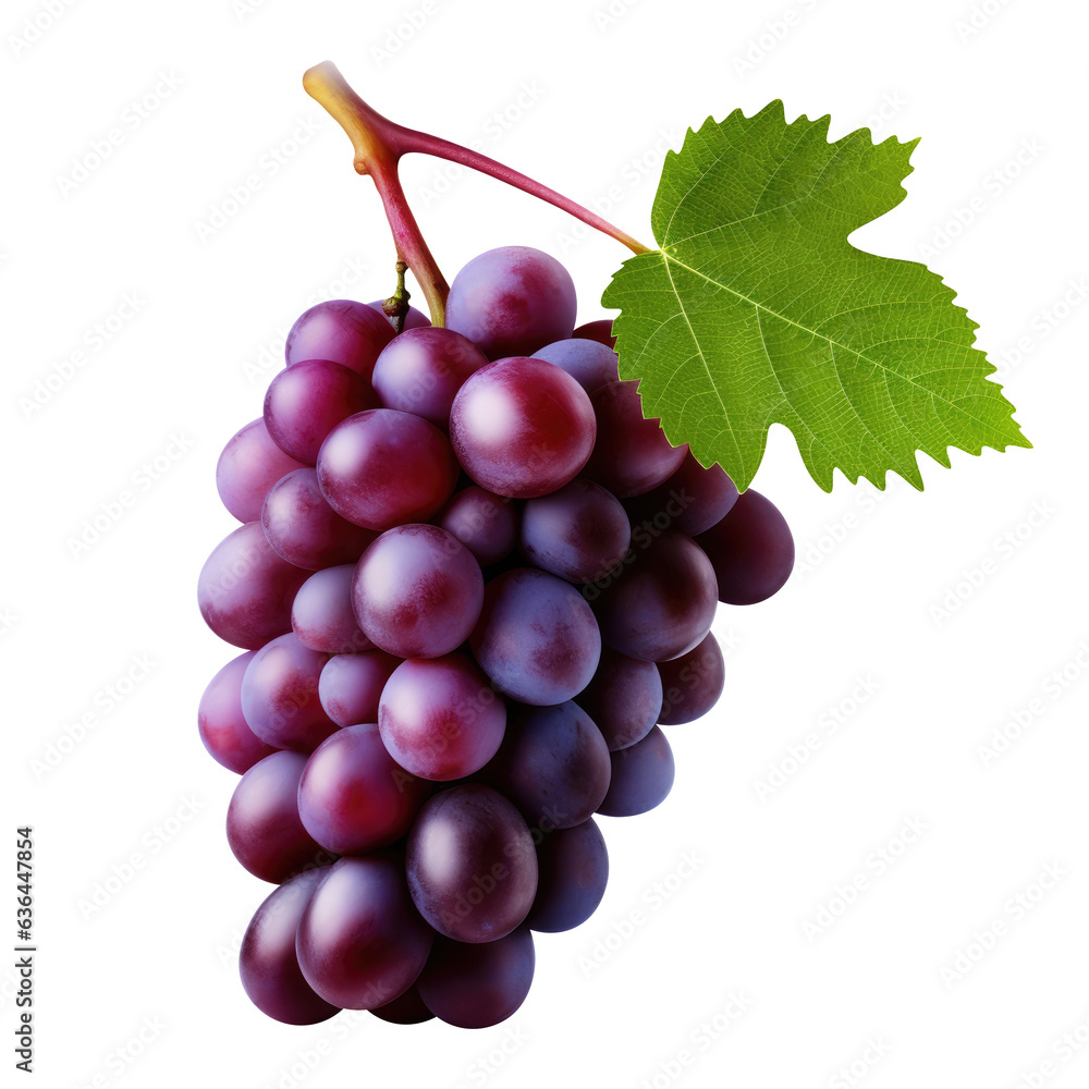 Fototapeta premium blue grapes bunch isolated on white background. Generative AI