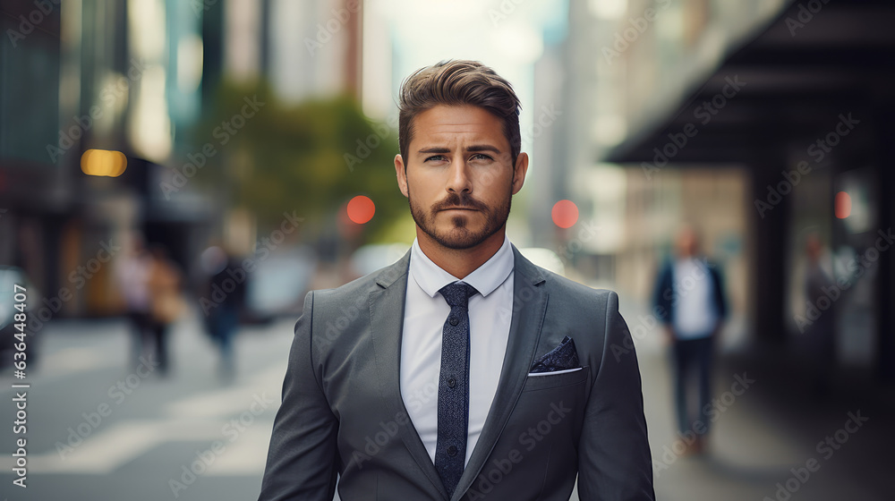 Elegant business man standing on the sidewalk Elegant business man standing on the sidewalk