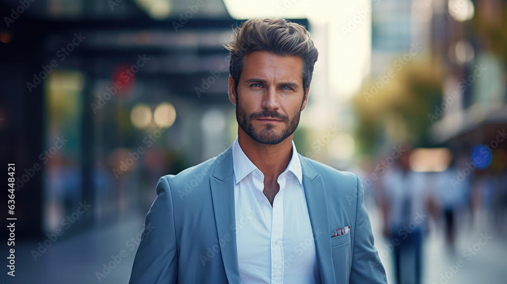 Obraz premium Elegant business man standing on the sidewalk