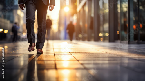 Legs of business man walking towards. Close up legs of businessman walking on sidewalk, business growth, move up, success, grow business concept.
