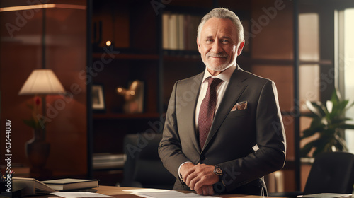 Portrait of Senior Businessman: Smiling and Standing in Office