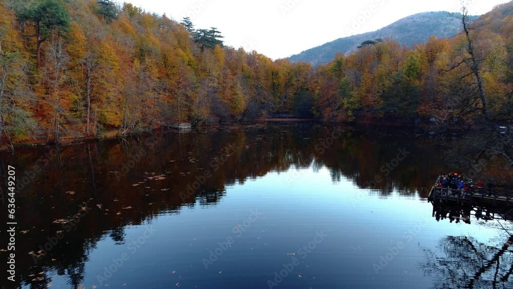 Autumn view of trees and reflection on the water at Seven Lakes Region. Yedigoller National Park, Bolu Turkey Country. Yellow maple trees reflect and tremble in quiet forest lake.
Autumn view of trees and reflection on the water at Seven Lakes Region. Yedigoller National Park, Bolu Turkey Country. Yellow maple trees reflect and tremble in quiet forest lake.