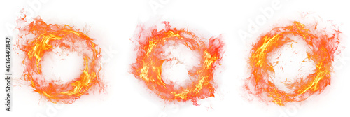 Burning fiery orange abstract ring set, circular fire illustrations with a copy space in the center for message or logo