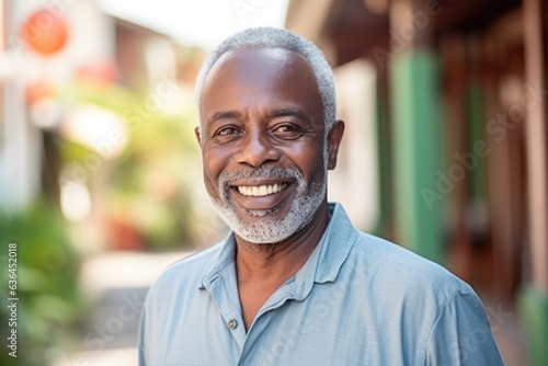 Smiling senior black man posing inside a room looking at the camera © Adriana