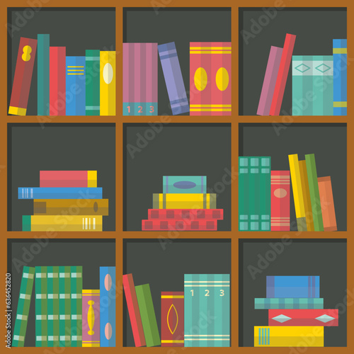 Background with bookshelves and books.