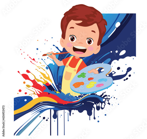 kid artist little boy painting on canvas