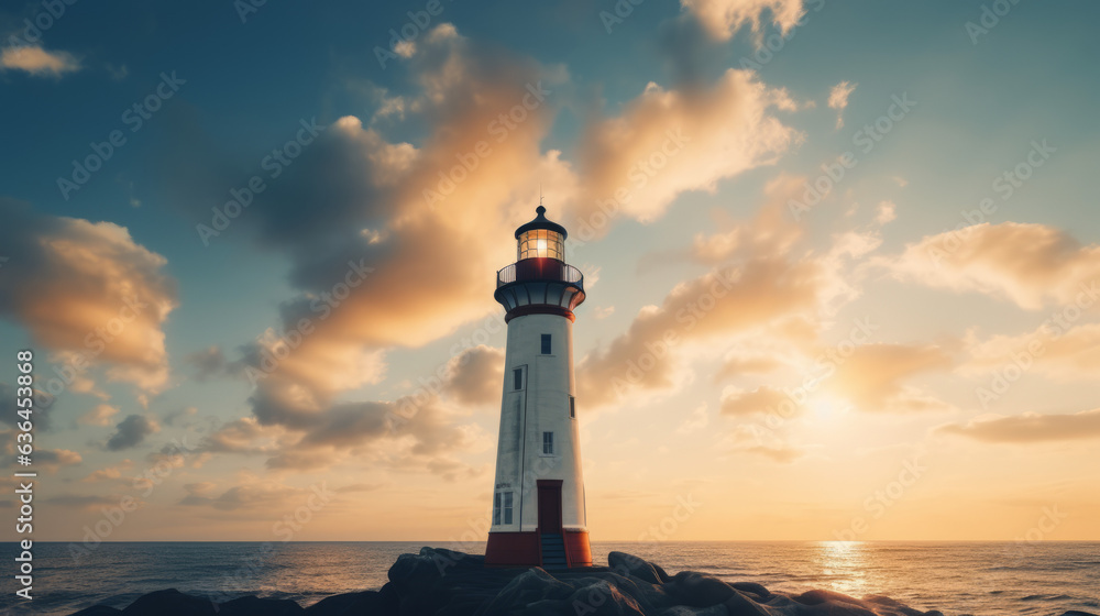 Guiding Light Lighthouse Against a Golden-Hued Sky During the Blue Cloudy Hour Guiding Light Lighthouse Against a Golden-Hued Sky During the Blue Cloudy Hour