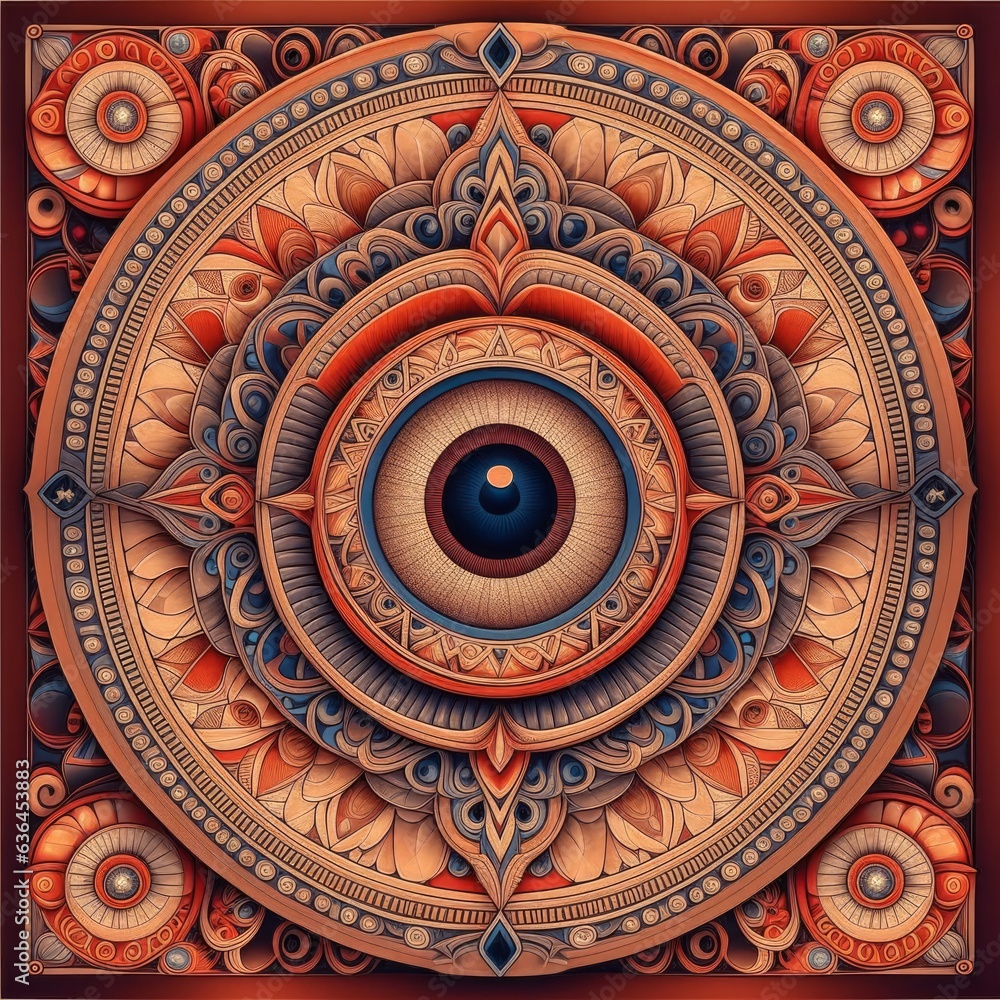 An eye among patterns and a kaleidoscope.