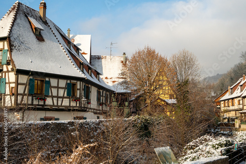 Kayserberg traditional village in winter, in christmas time, Alsace, France. 