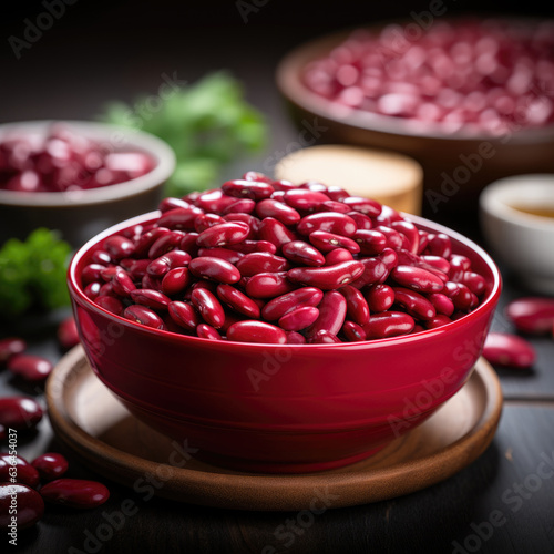 red beans in a bowl on the table, close-up